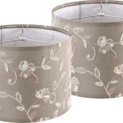 Alternative view of Discount Fabric Drum Lamp Shade with Embroidered Leaf Trim 13 Top x 13 Bottom x 10 High (Spider) Set of 2 Medium Lamp