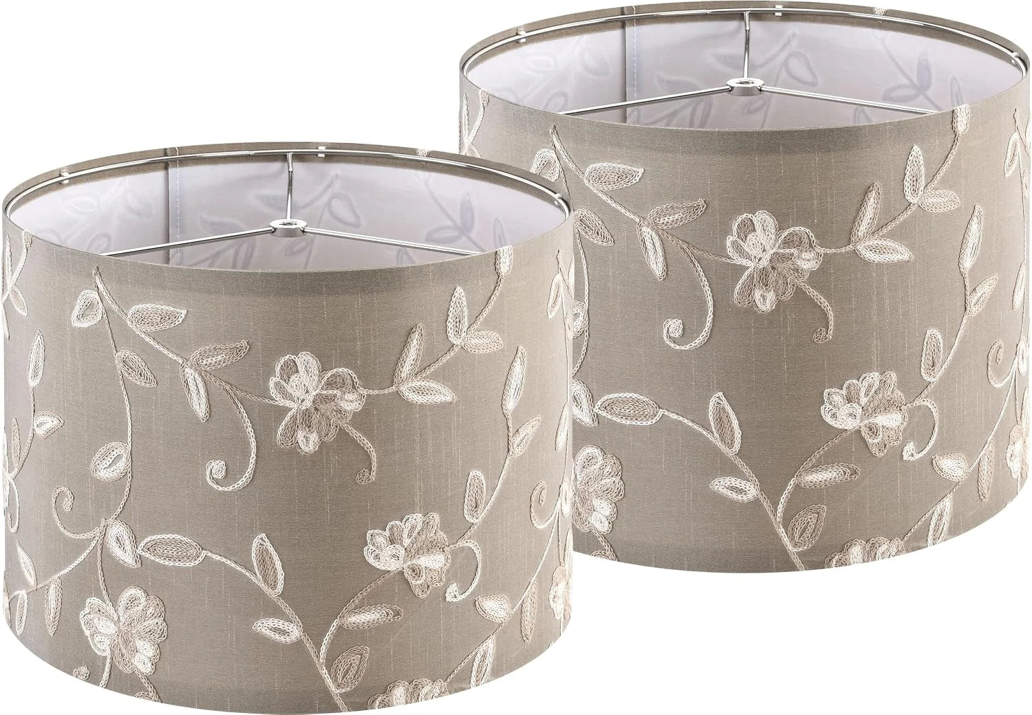Discount Fabric Drum Lamp Shade with Embroidered Leaf Trim 13 Top x 13 Bottom x 10 High (Spider) Set of 2 Medium Lamp - Image 2