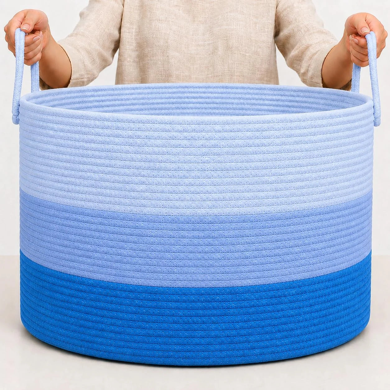 Discount OrganiHaus Round Toy Basket & Blanket Basket, Cotton Rope 20×13, Full Honey, Round Cotton Rope Basket, 20×13 - Image 4