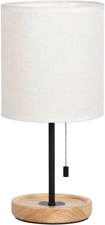 Discount Bedside Table Lamp, Modern Nightstand Lamp with Linen Fabric Shade Wooden Desk Lamps for Bedrooms - Image 6