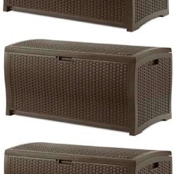 Discount Suncast Outdoor Storage Box " 73 Gallon Mocha Brown Deck Box for Patio, weather-resistant Outdoor Storage Bench