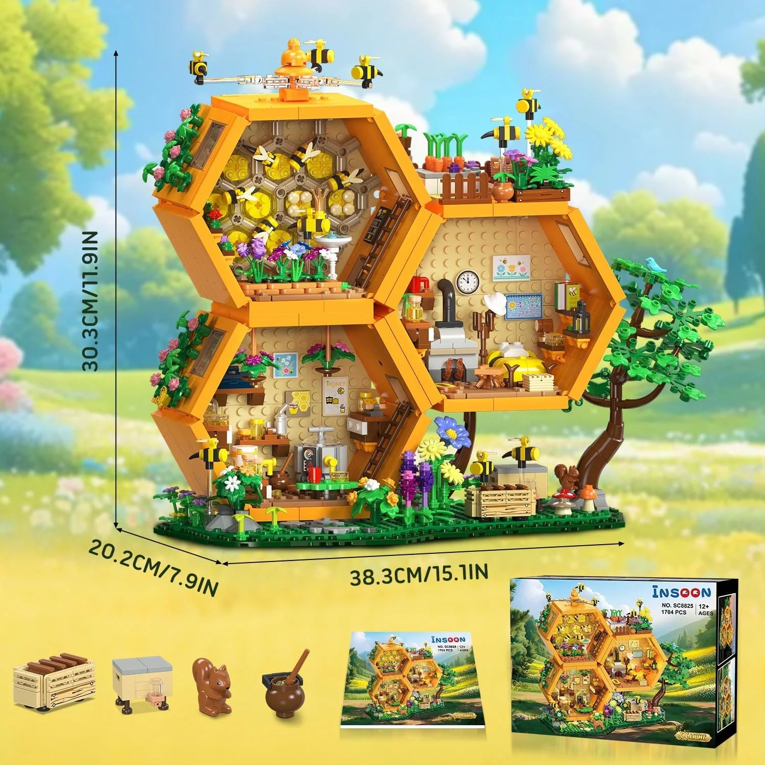 Discount Bee Treehouse Building Set with Lights for Adults, Farm House Kit, Collectible Cabin Home Decor Gift for Boys - Image 9