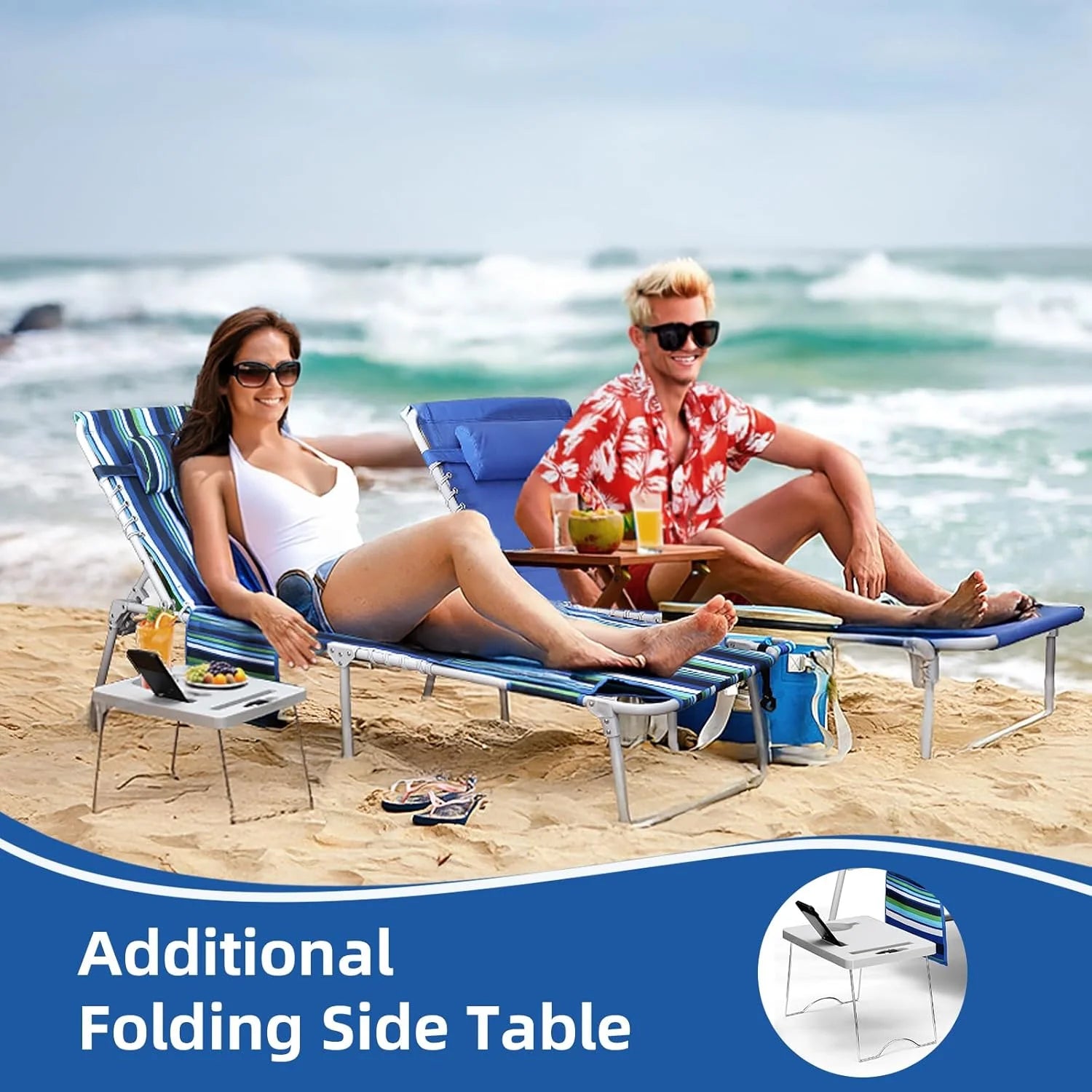 Special Beach Chair Face Holes, Lounge Chair Outdoor with Folding Side Table, 5-Position Recliner, Max 330lbs - Image 6