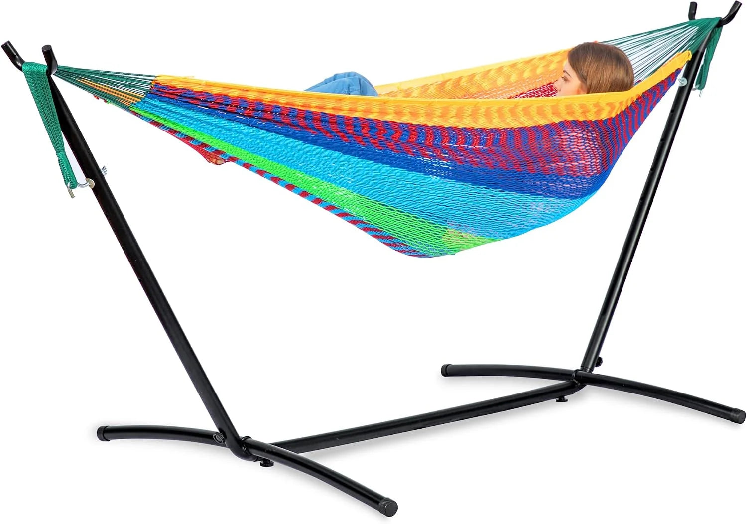 Discount Double Hammock with Stand for Outside, Heavy-Duty, Portable (Coffee) - Image 13