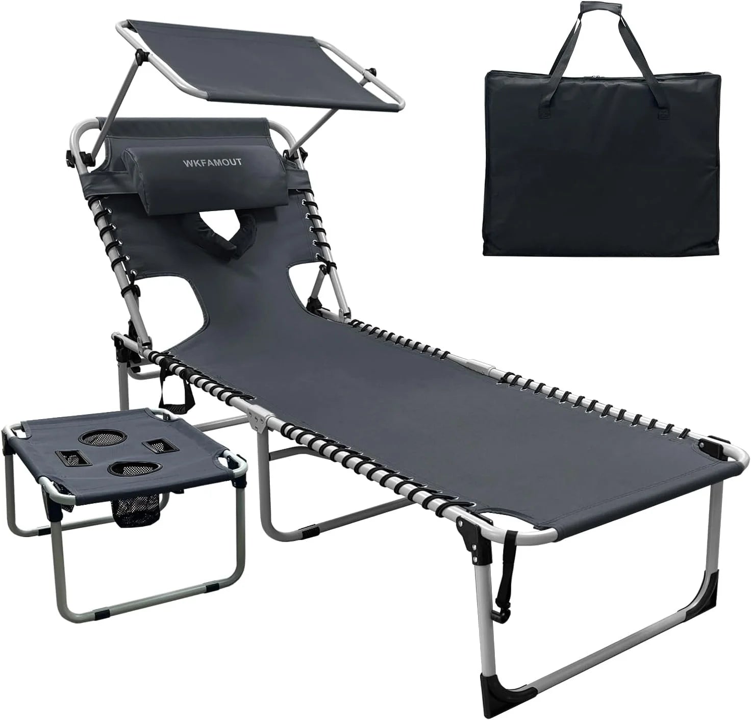 Discount Outdoor Tanning Chair with Sun Canopy Shade & Face Hole, Folding Lounge Chair with Beach Table and Carry Bag - Image 3