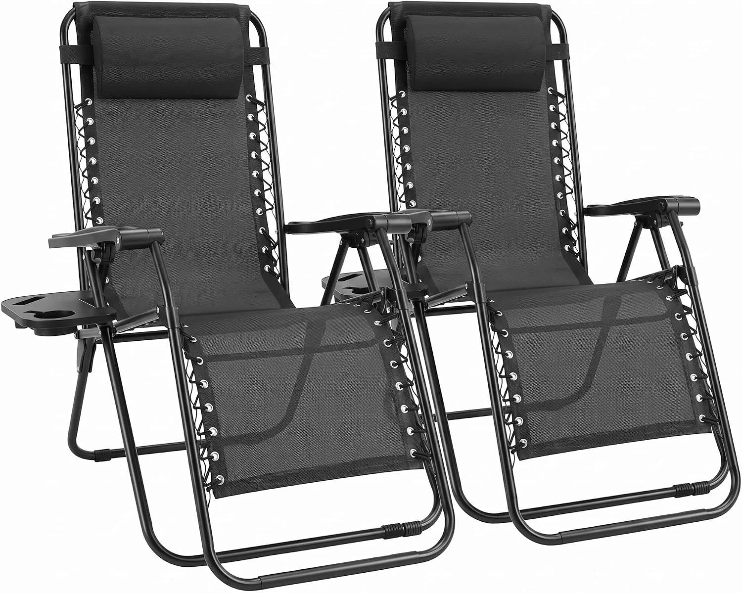 Discount Sweetcrispy Zero Gravity Chairs Set of 2, Outdoor Folding Reclining Lounge Chair with Cup Holder Tray & Adjustable Pillow - Image 12