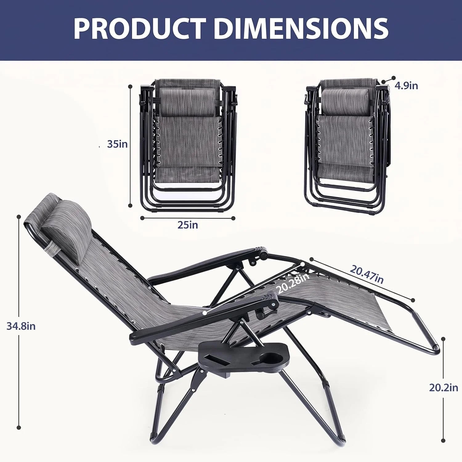 Discount Sweetcrispy Zero Gravity Chairs Set of 2, Outdoor Folding Reclining Lounge Chair with Cup Holder Tray & Adjustable Pillow - Image 3