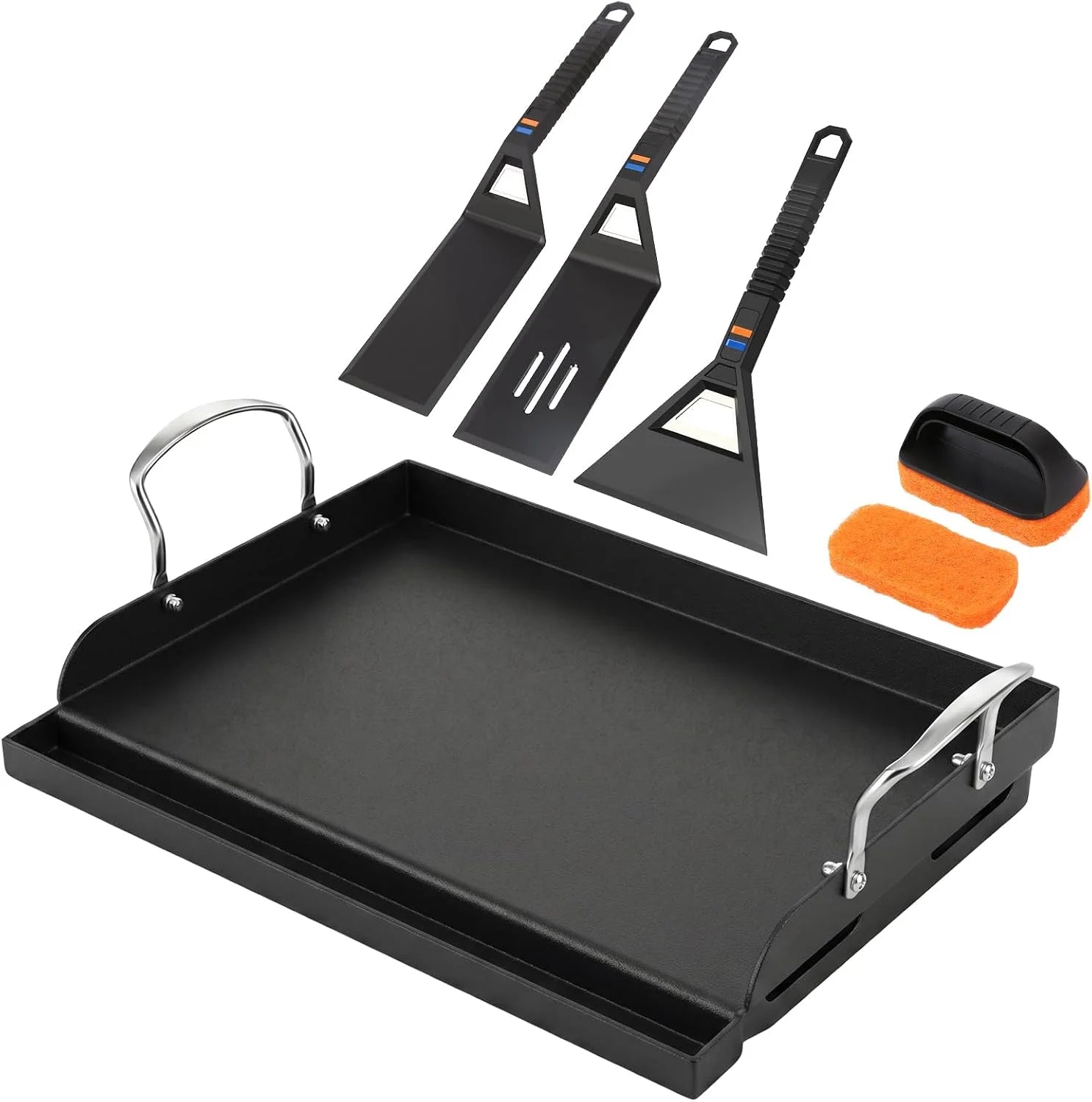 Discount 25 x 16 Pre-Seasoned Nonstick Cast Iron Griddle for Gas & Charcoal Grills, Universal Flat Top with Grease Groove - Image 3