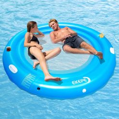 Discount Round Inflatable Water Hammock, 7ft Heavy Duty Tanning Pool Lounger Sunchill Float Ring
