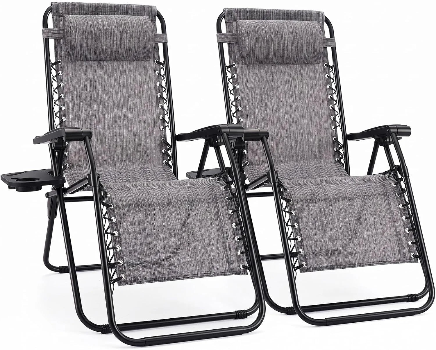 Discount Sweetcrispy Zero Gravity Chairs Set of 2, Outdoor Folding Reclining Lounge Chair with Cup Holder Tray & Adjustable Pillow - Image 4