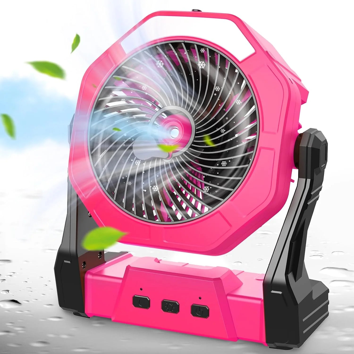 Special Ausic Portable Misting Fan, Outdoor Rechargeable Fan, LED Light, Hook, 35H