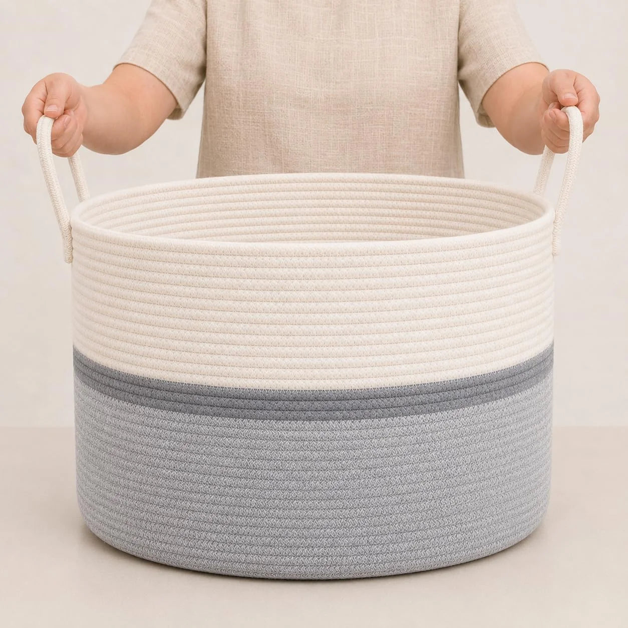 Discount OrganiHaus Round Toy Basket & Blanket Basket, Cotton Rope 20×13, Full Honey, Round Cotton Rope Basket, 20×13 - Image 20