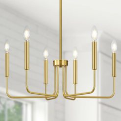 Alternative view of Discount Yunnix 6 Light Champagne Bronze Chandelier, Farmhouse Chandelier for Dining Room Light Fixture Hanging