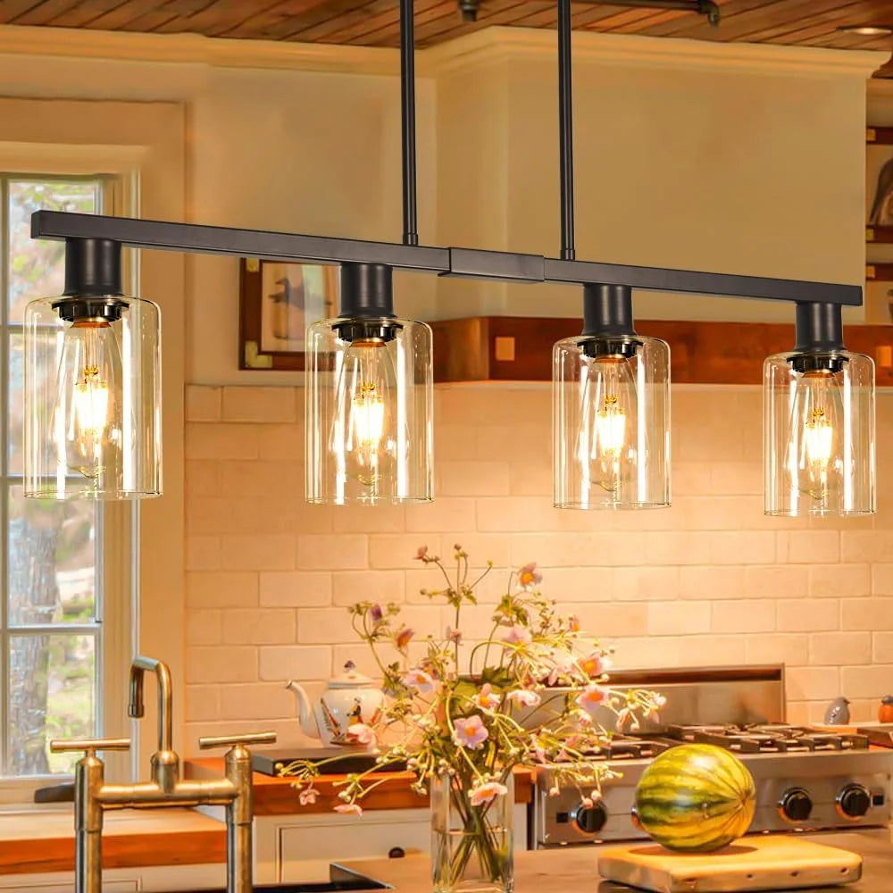 Discount Kitchen Island Lighting, Farmhouse Chandelier with Adjustable Height & Clear Glass Shades - Image 6