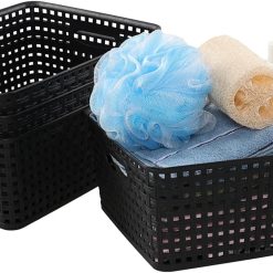 Alternative view of Discount Weave Storage Baskets, Plastic Shelf Basket Bins, Black, 4 Packs