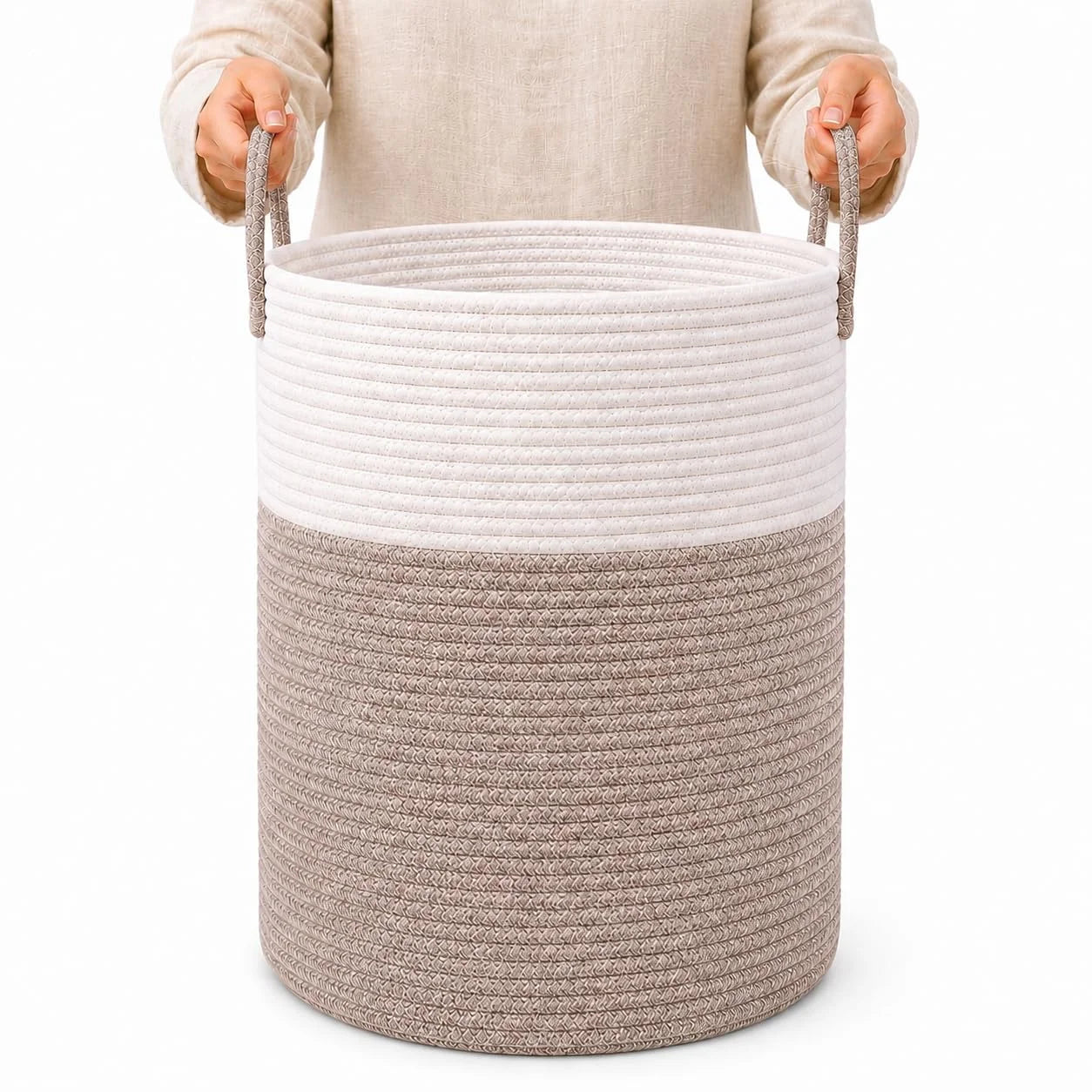 Discount OrganiHaus Round Toy Basket & Blanket Basket, Cotton Rope 20×13, Full Honey, Round Cotton Rope Basket, 20×13 - Image 24