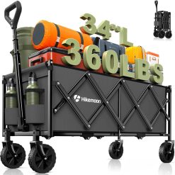 Discount 34” Extra Long Folding Portable Wagon Cart, 120L 360LBS Black, Heavy Duty