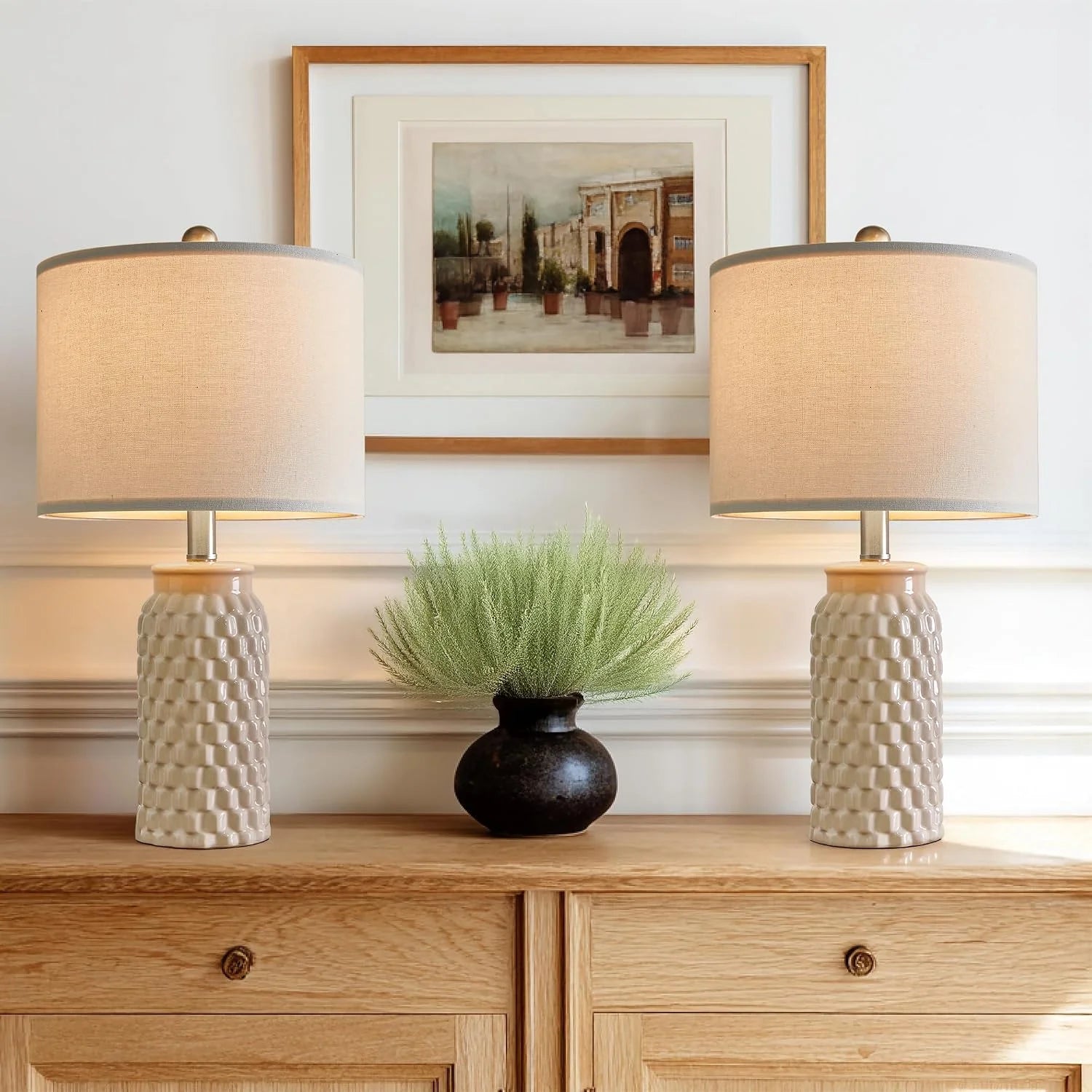 Discount Vortether 20.5 Small Bedside Lamps Set of 2 with 5FT Cord, Green Ceramic Modern Farmhouse Table Lamps for Nightstand - Image 2