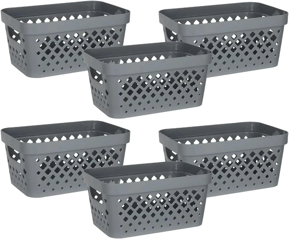 Discount Plastic Baskets for Organizing, Set of 6, Pantry Storage for Under Counter, Linen Closet, and Bathroom, Nesting - Image 2