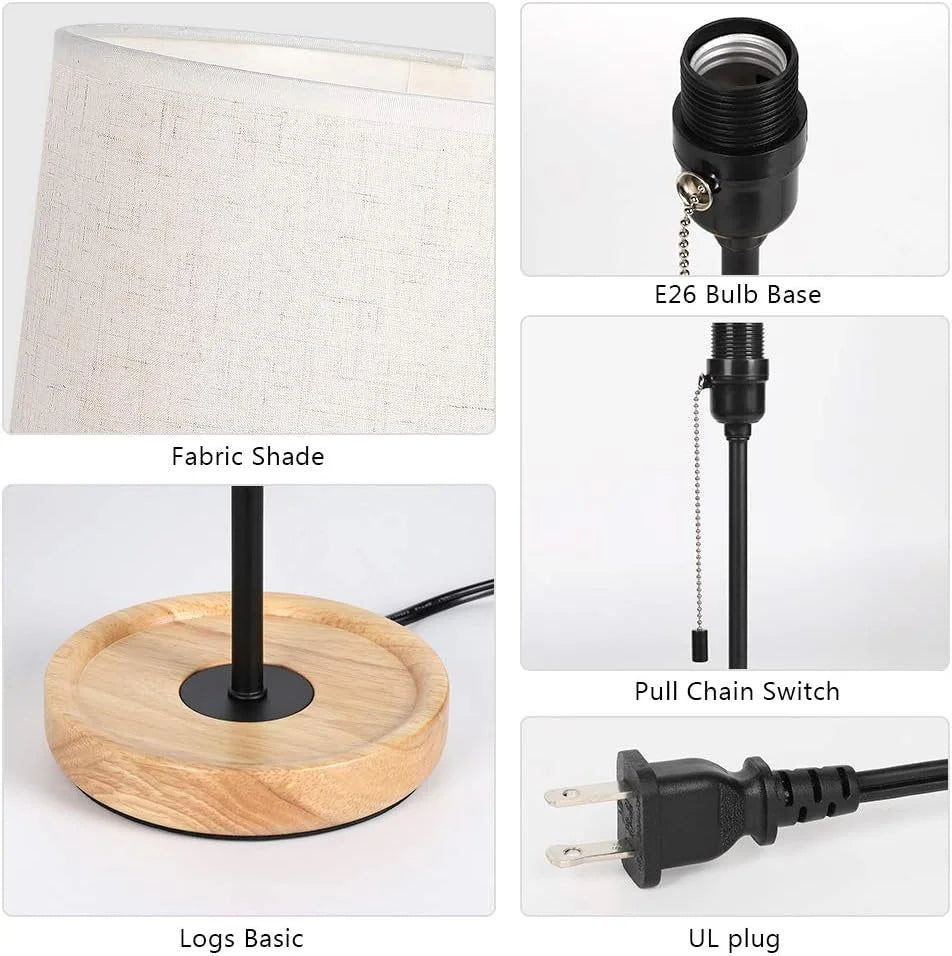 Discount Bedside Table Lamp, Modern Nightstand Lamp with Linen Fabric Shade Wooden Desk Lamps for Bedrooms - Image 3