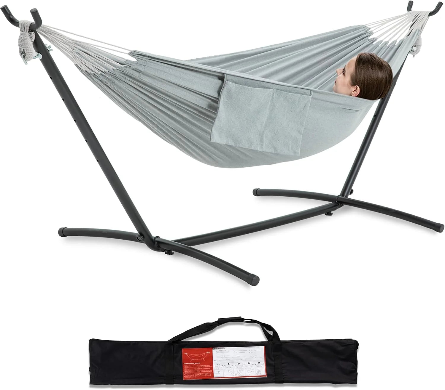 Discount Double Hammock with Stand for Outside, Heavy-Duty, Portable (Coffee) - Image 14