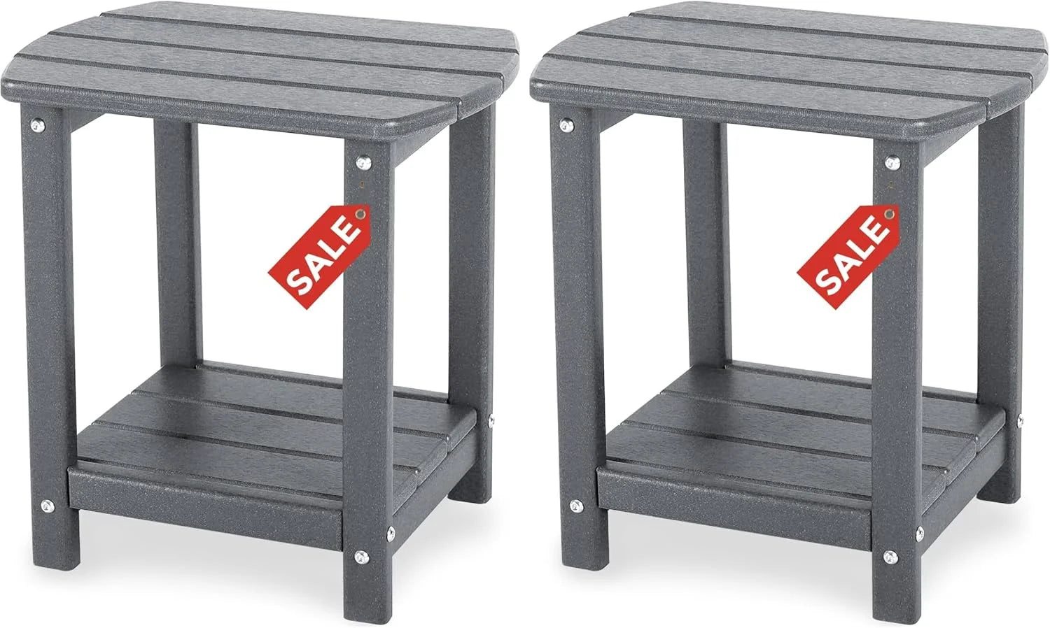 Discount Adirondack Square Outdoor Side Table,2-Tier Storage Patio Side Table - Image 16