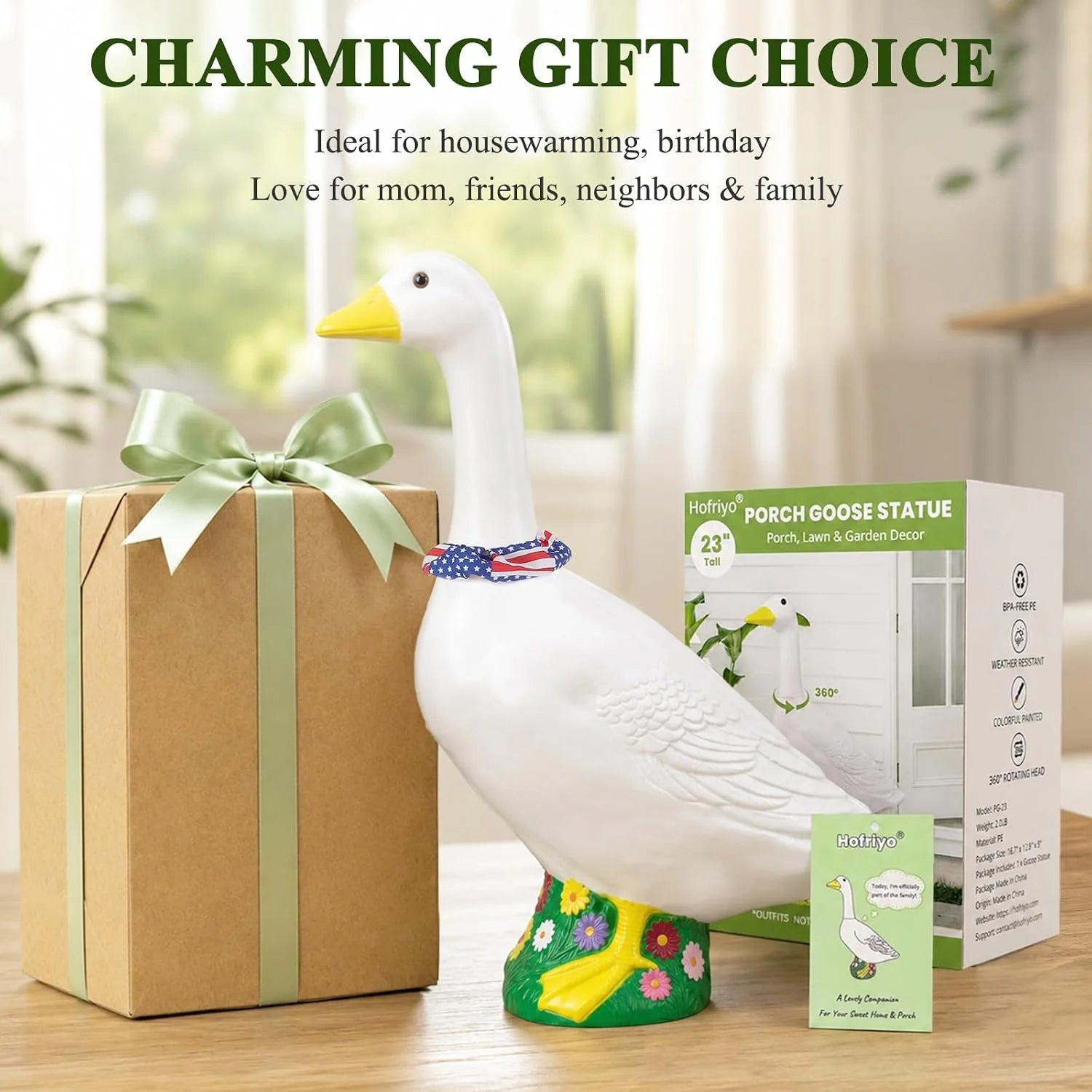 Discount 23 Inch Large Porch Goose Statue, PE Plastic Outdoor Goose Decor for Lawn - Image 3