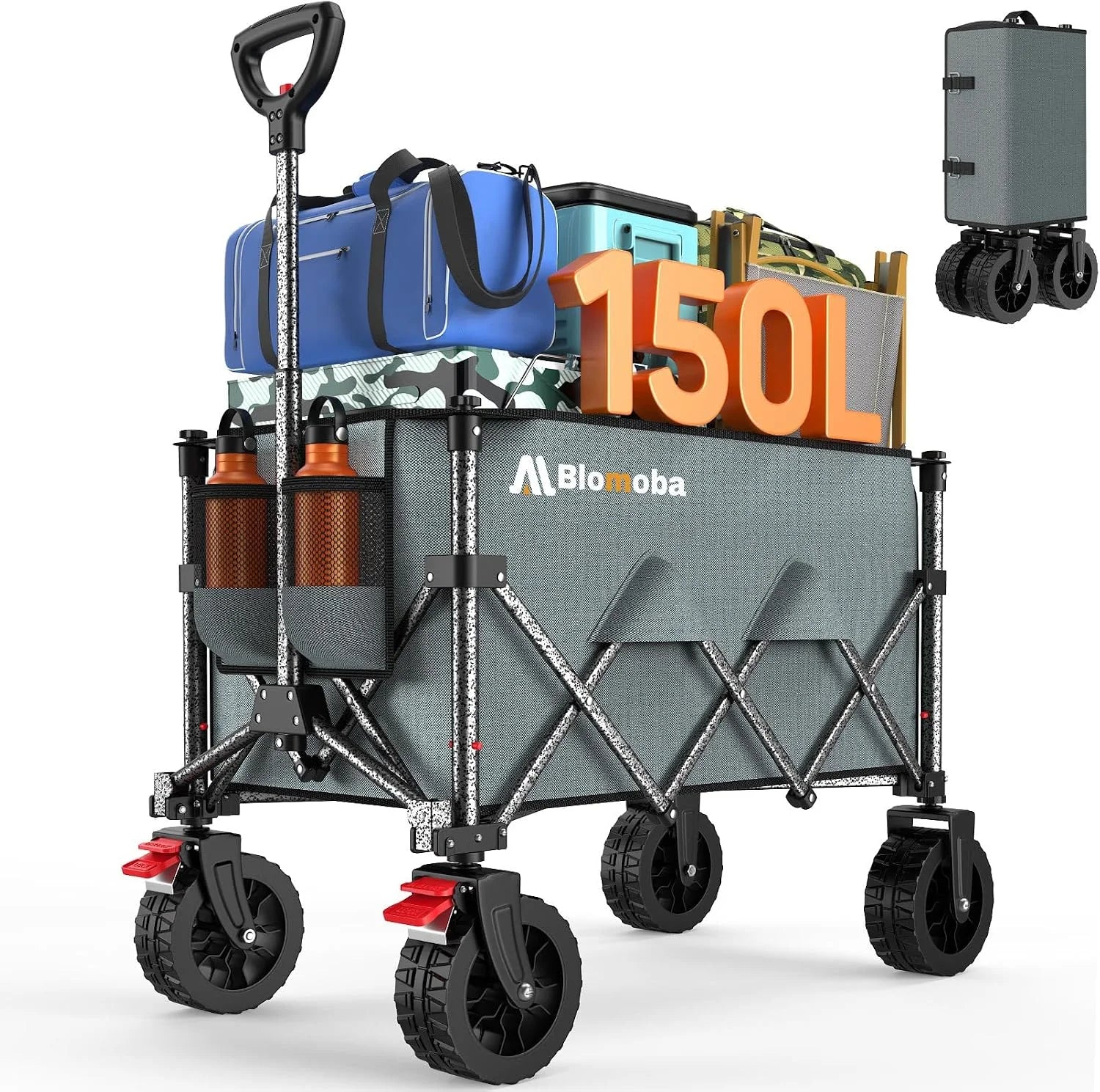 Special Blomoba Folding Wagon Cart with Wheels, 220lbs Utility Wagon Cart, Black - Image 3
