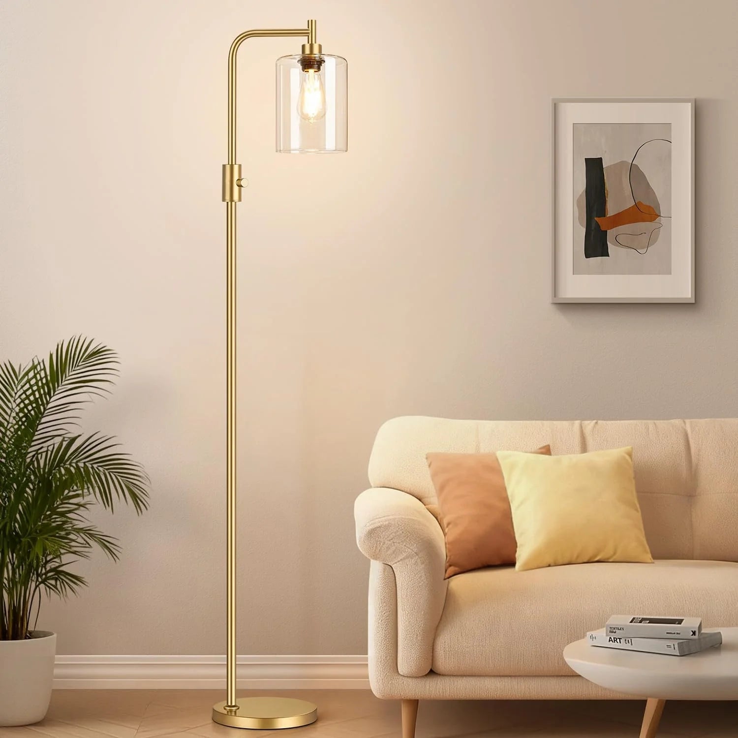 Discount Dimmable Floor Lamp for Living Room with Clear Glass Lampshade, Bulb Included, 900LM, Arc Standing Tall Lamp for Bedroom - Image 4