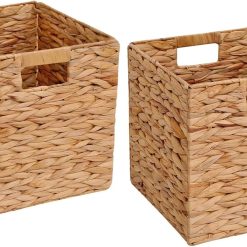 Discount Storage Basket Set of 2 Foldable Hyacinth Storage Box, Handmade Woven Basket for Closet, Shelf Organization