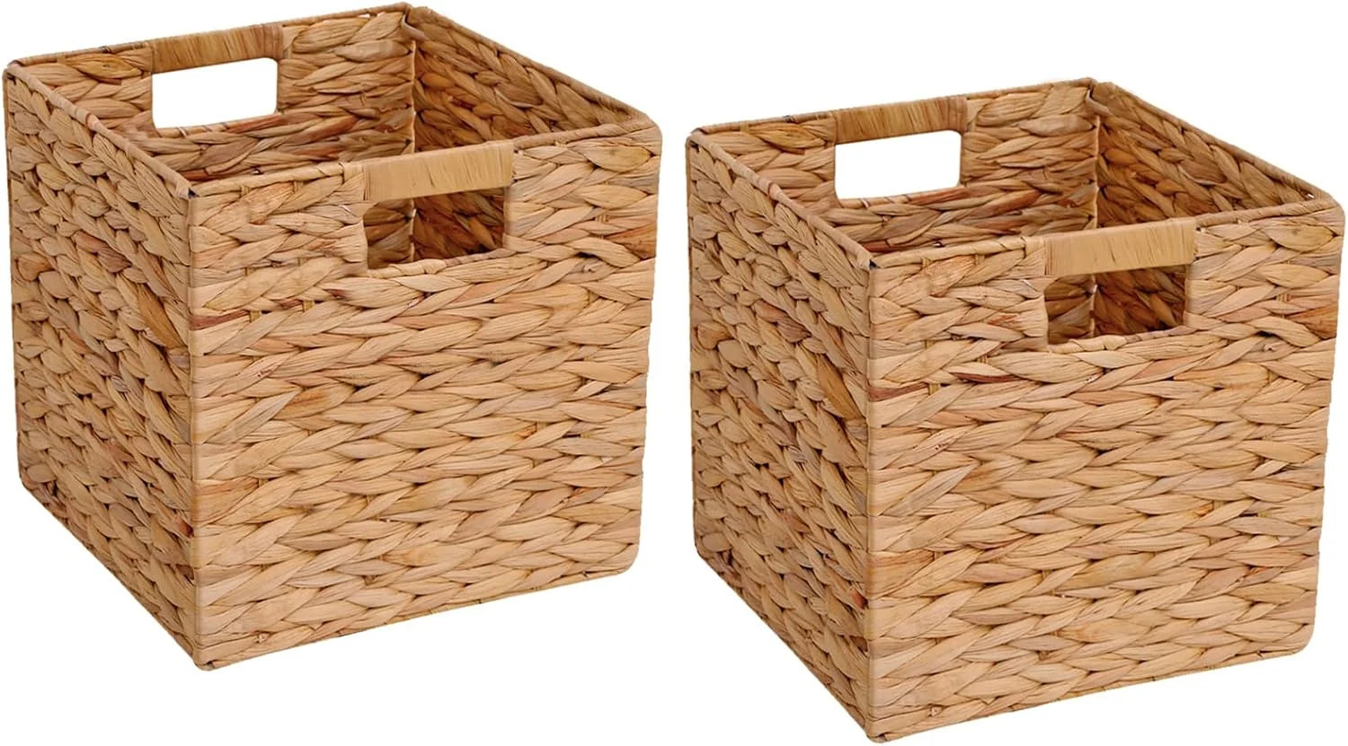 Discount Storage Basket Set of 2 Foldable Hyacinth Storage Box, Handmade Woven Basket for Closet, Shelf Organization
