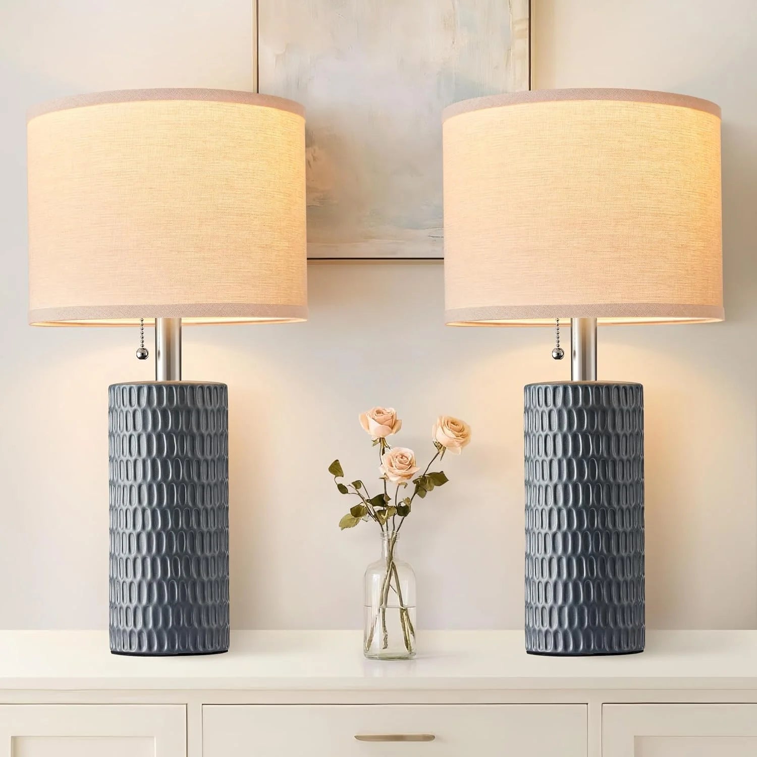 Discount Reaketon 20.5 Modern Ceramic Table Lamps for Bedroom Set of 2, Farmhouse Table Lamp for Living Room Office Dorm - Image 2