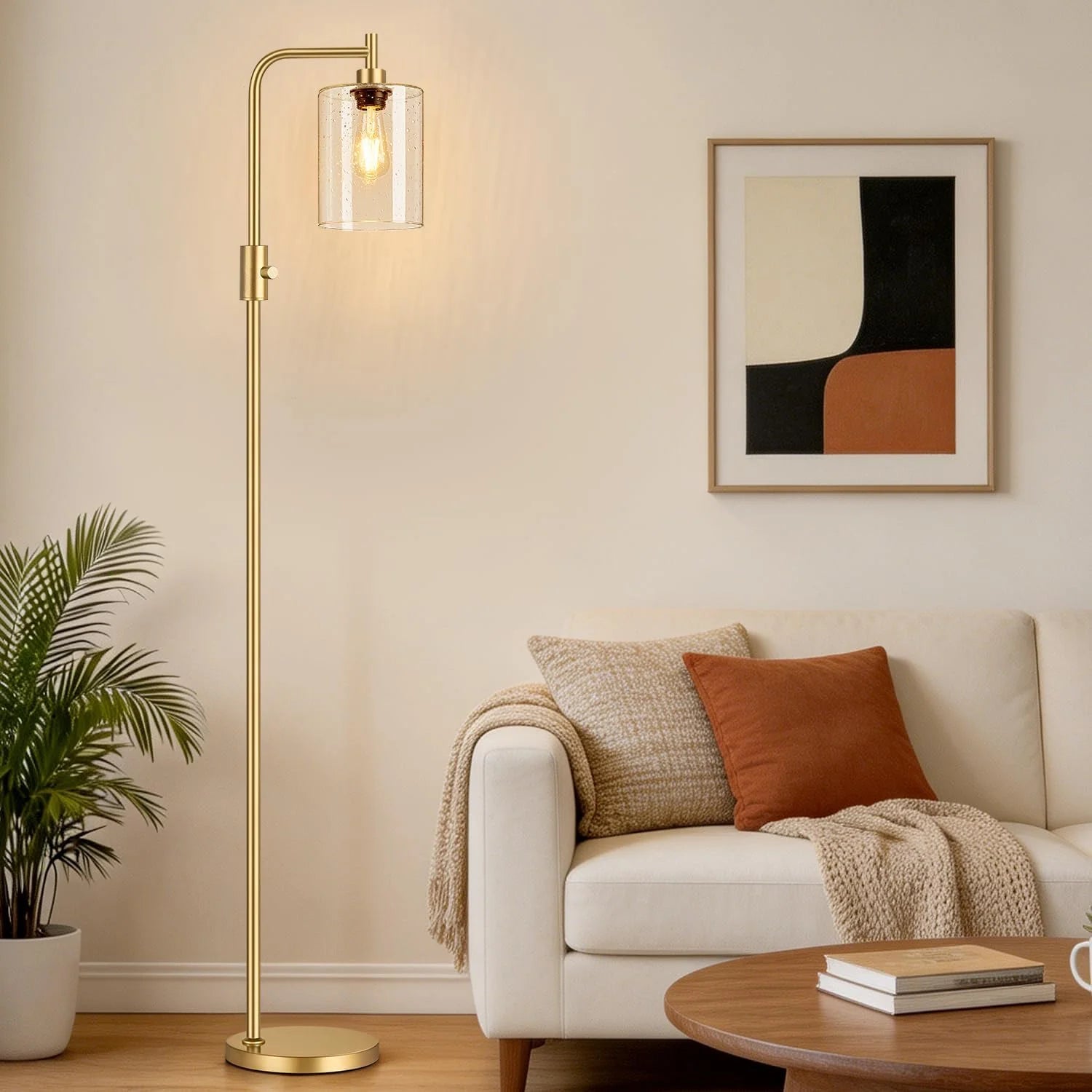 Discount Dimmable Floor Lamp for Living Room with Clear Glass Lampshade, Bulb Included, 900LM, Arc Standing Tall Lamp for Bedroom - Image 8