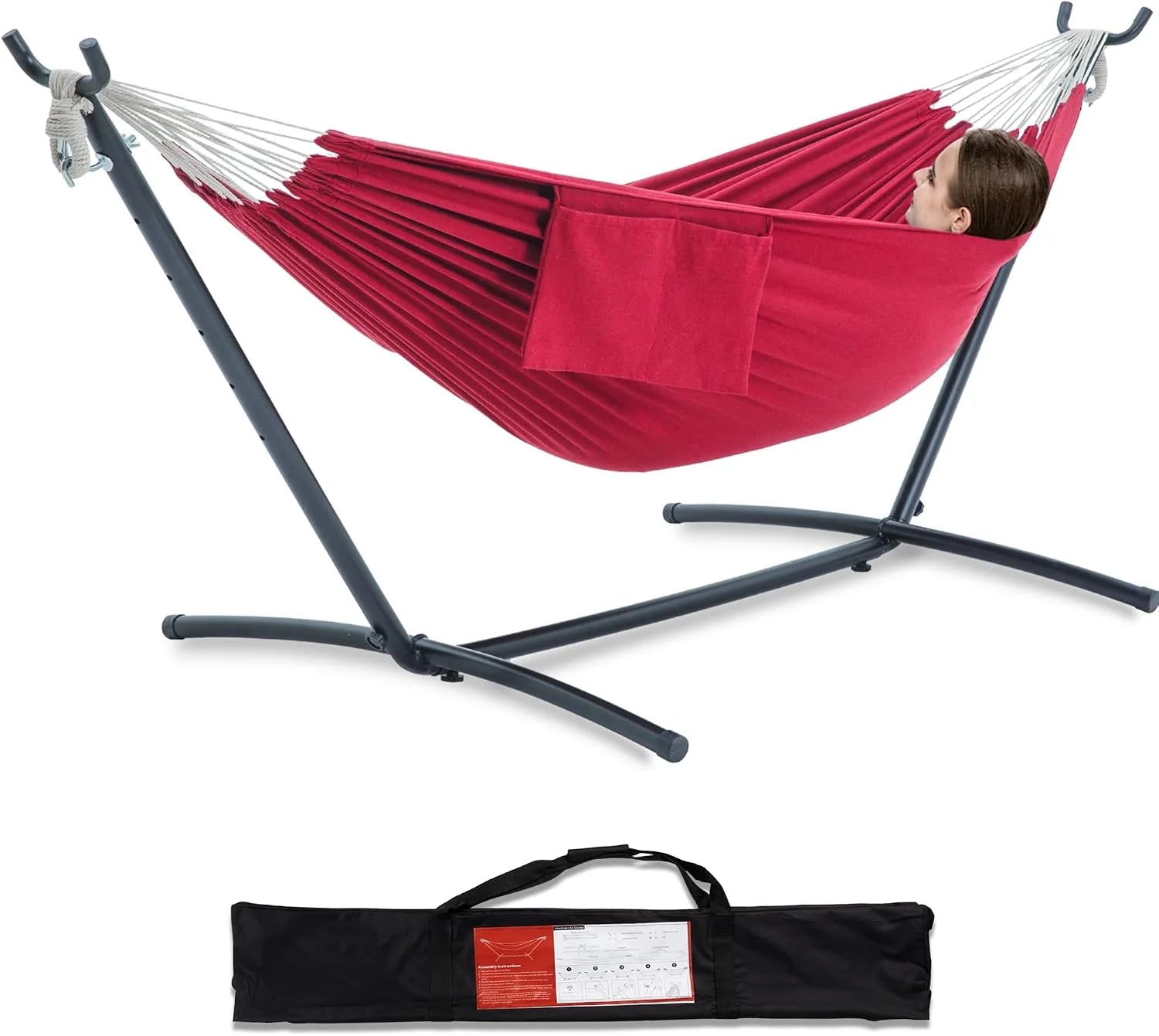 Discount Double Hammock with Stand for Outside, Heavy-Duty, Portable (Coffee) - Image 9