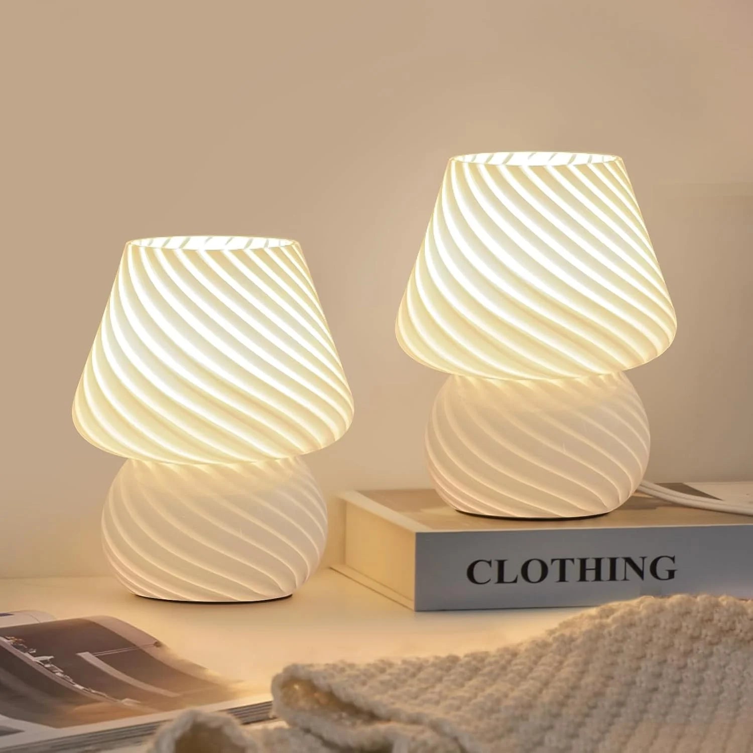 Discount ONEWISH Mushroom Lamp Small Vintage Table Lamp for Bedroom Nightstand, Dimmable - Image 7