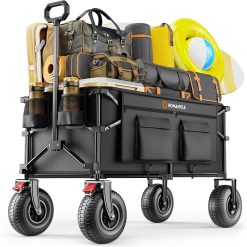 Discount Beach Wagon with 9×3.5IN Big Inflatable Rubber Wheels for Sand, 240L Collapsible Wagon Cart
