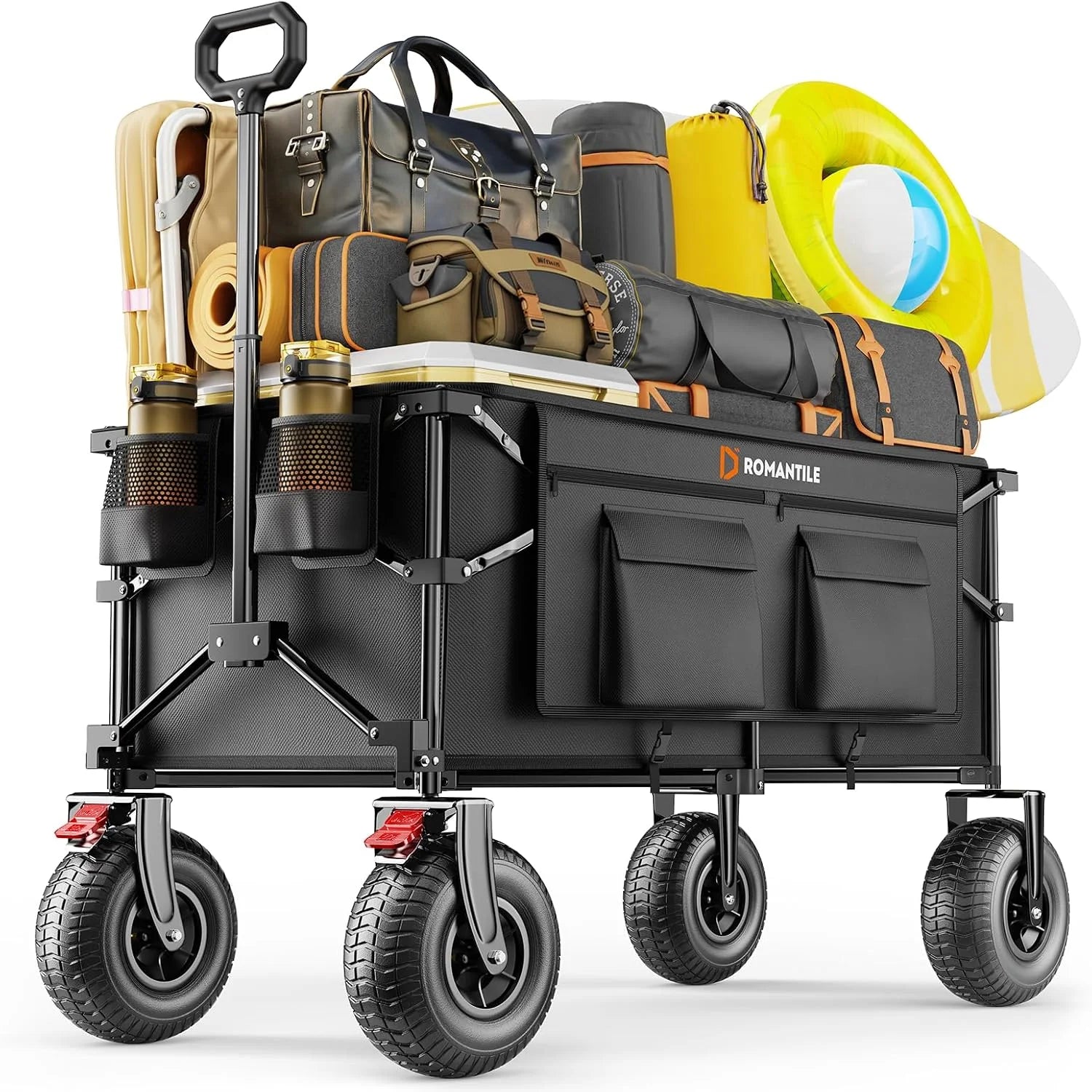 Special Beach Wagon with 9×3.5IN Big Inflatable Rubber Wheels for Sand, 240L Collapsible Wagon Cart