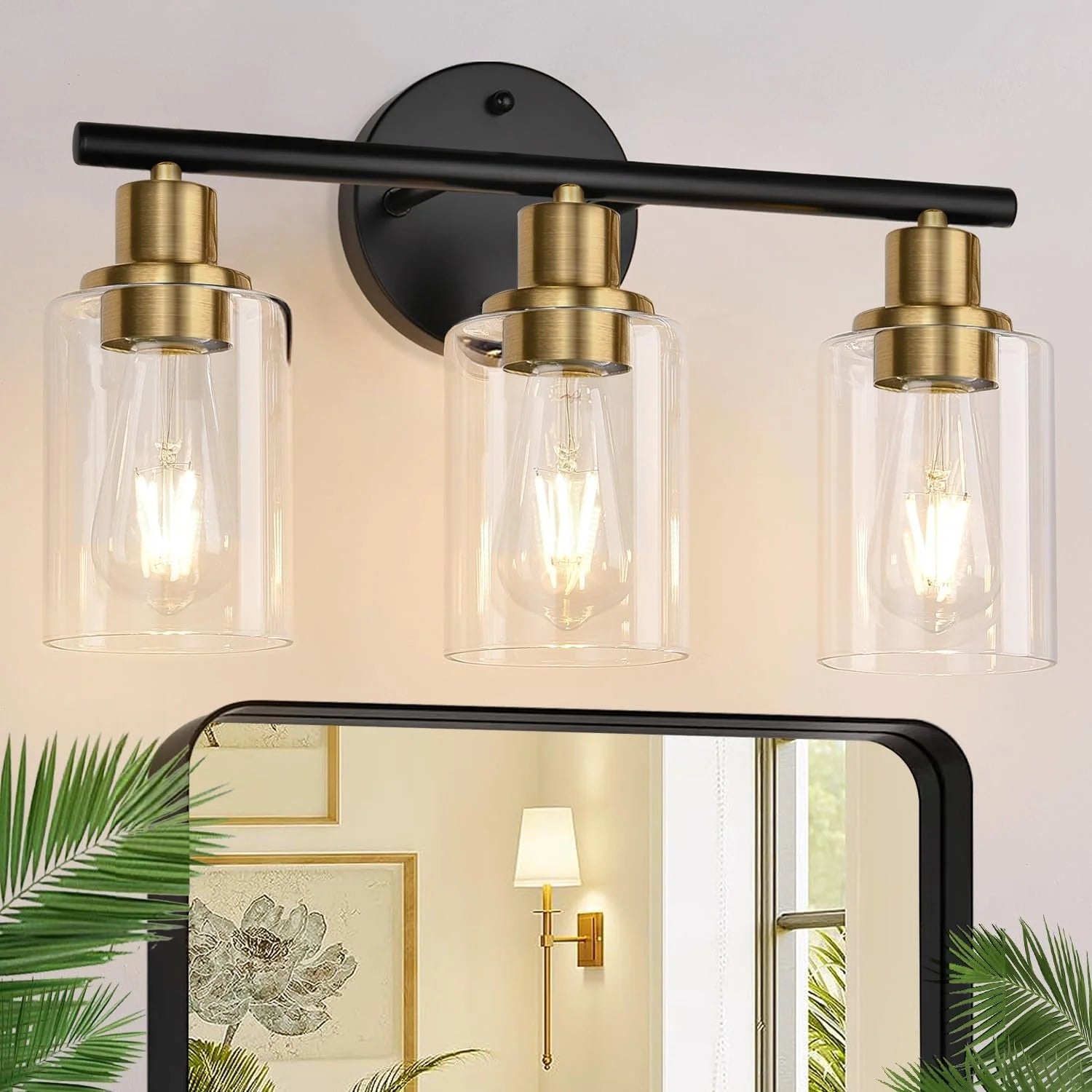 Discount Zarbitta 3-Light Bathroom Light Fixtures, 17.23 Black Modern Vanity Lights with Clear Glass Shade - Image 26