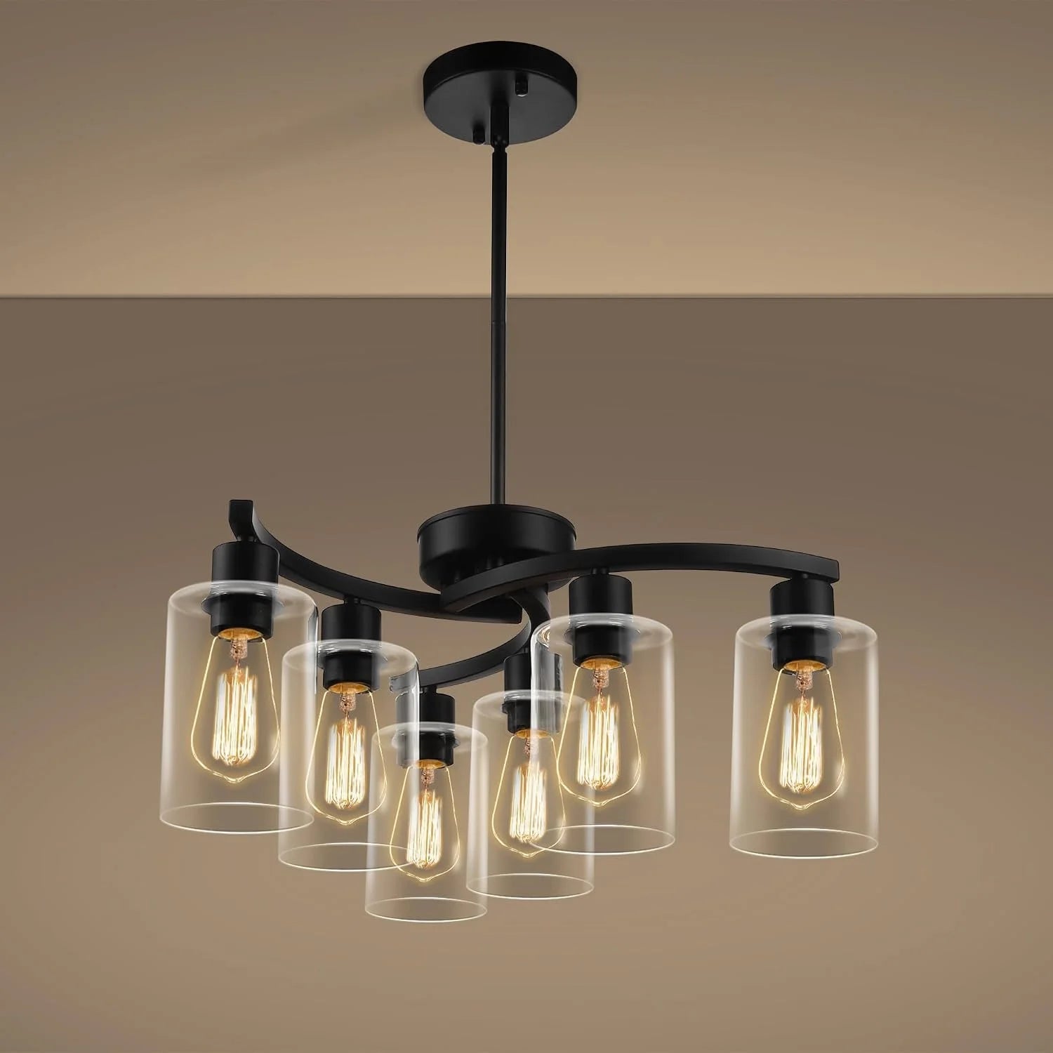 Discount 6-Light Modern Farmhouse Black Chandelier, Adjustable Height Hanging Industrial Pendant Lights Kitchen Island - Image 4