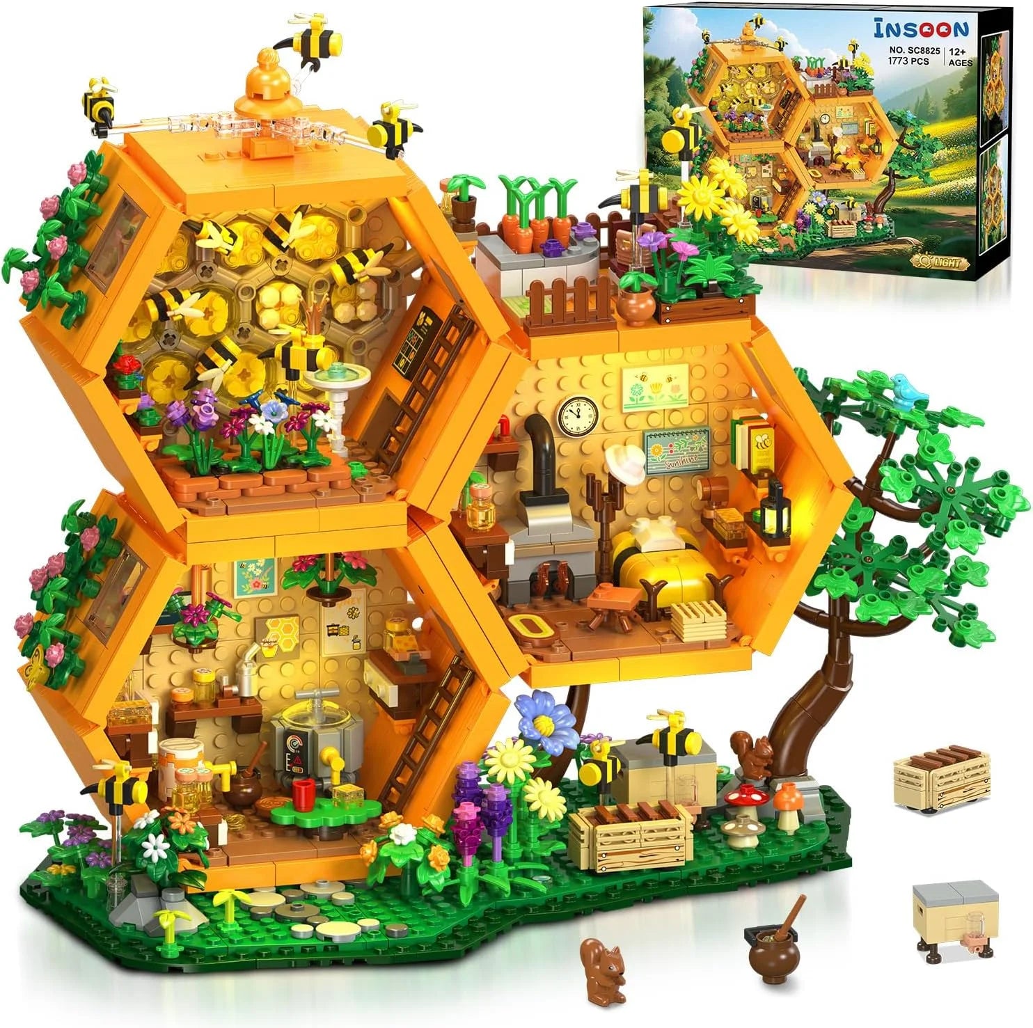 Discount Bee Treehouse Building Set with Lights for Adults, Farm House Kit, Collectible Cabin Home Decor Gift for Boys