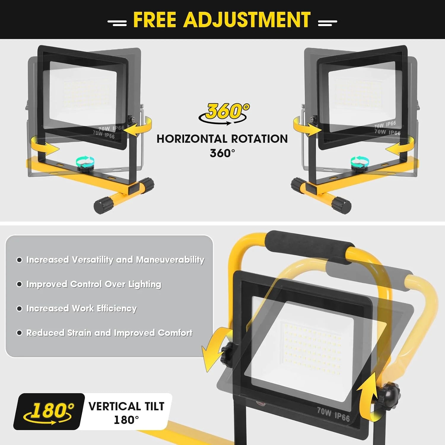 Discount 21000Lumen LED Work Lights with Stand, 3 Head Portable Work Light with 16FT Cord, IP66 Waterproof Tripod - Image 7