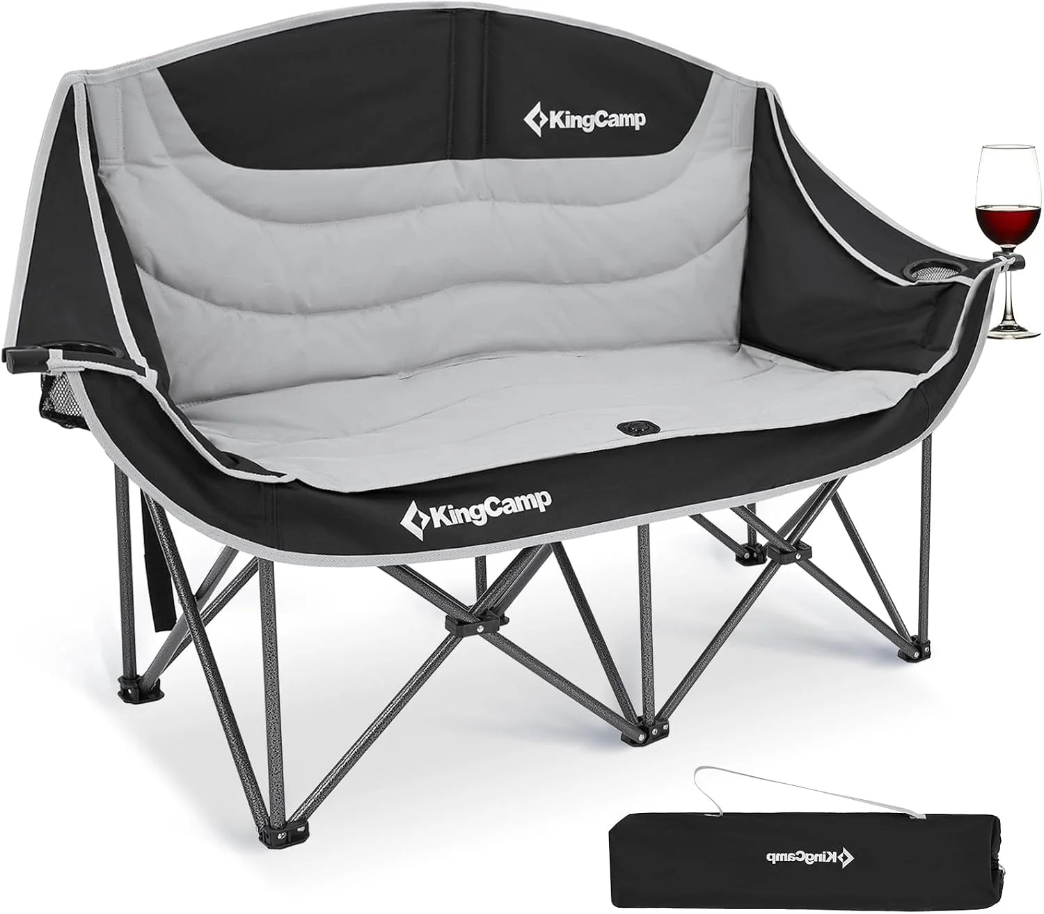 Discount Double Camping Chair, Oversized Heavy Duty 660lbs Loveseat for Adults Portable Folding XL 2 Person Couch Padded