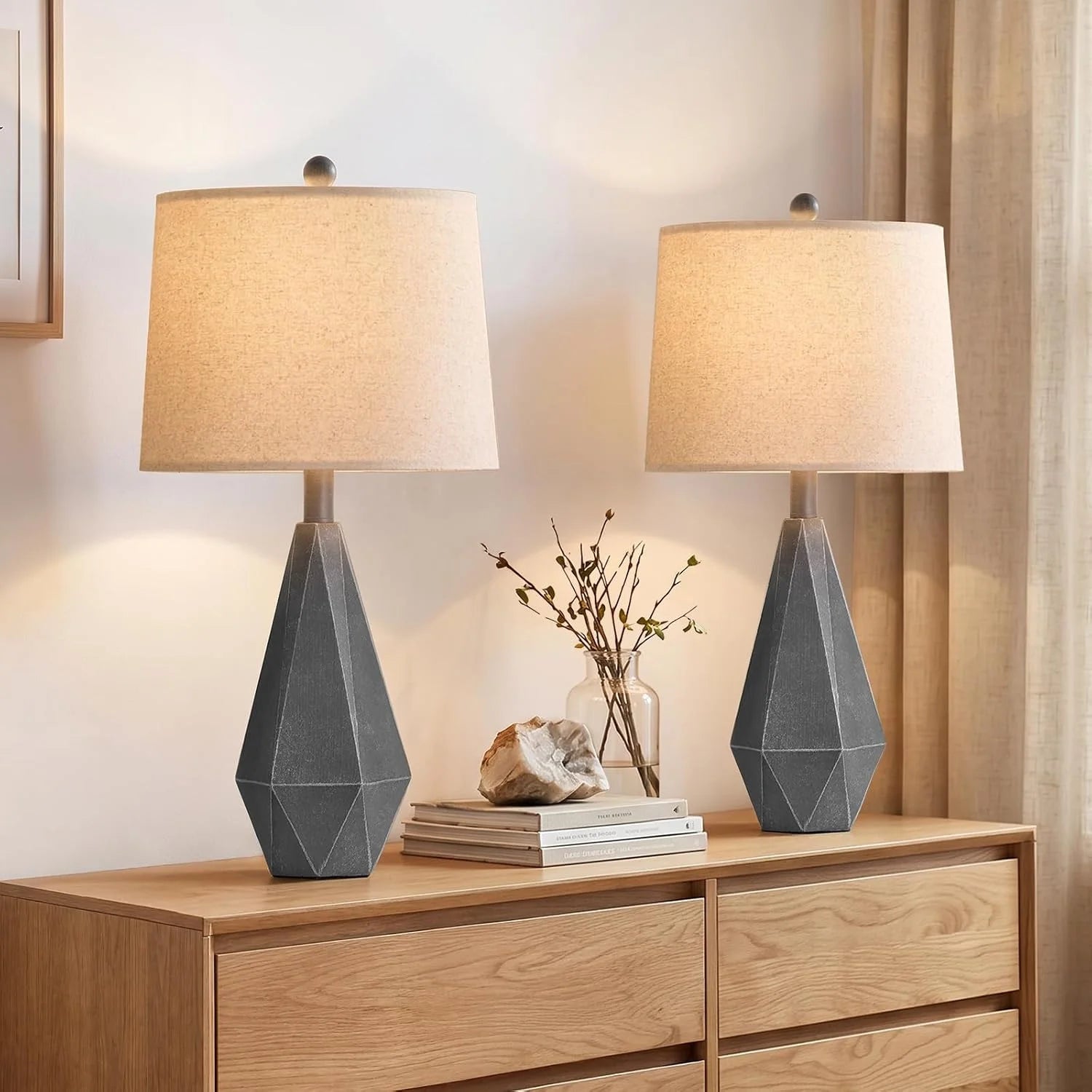 Discount PoKat 20.25" Retro Farmhouse Table Lamp Set of 2, Living Room & Bedroom Rustic Linen Bedside Nightstand Lamps for Kids - Image 11