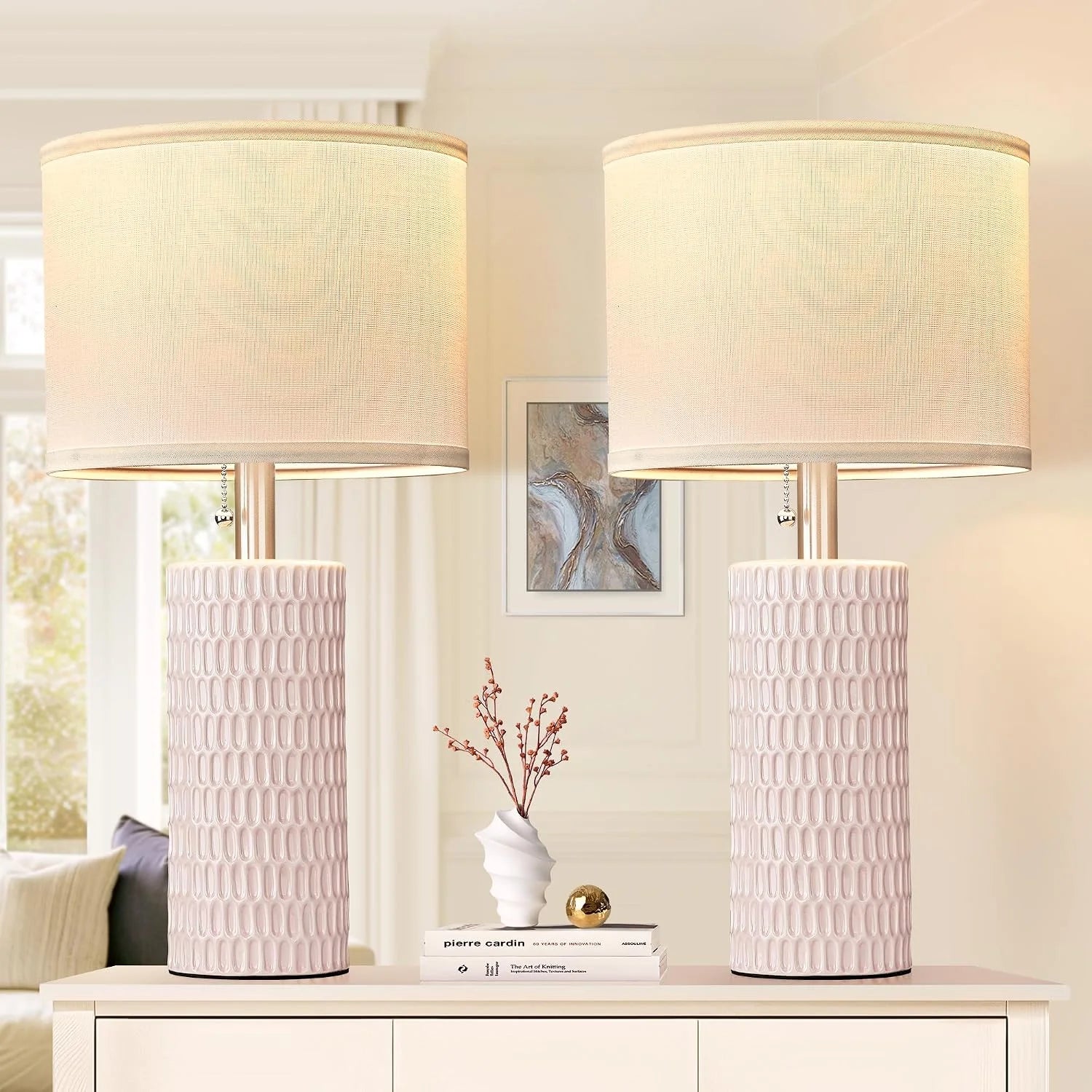 Discount Reaketon 20.5 Modern Ceramic Table Lamps for Bedroom Set of 2, Farmhouse Table Lamp for Living Room Office Dorm - Image 6