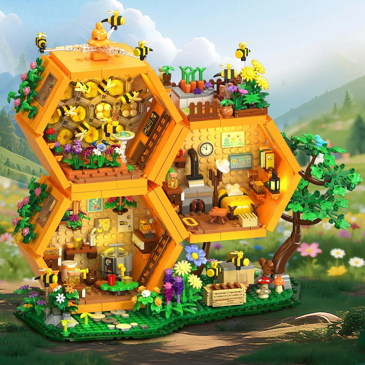 Discount Bee Treehouse Building Set with Lights for Adults, Farm House Kit, Collectible Cabin Home Decor Gift for Boys - Image 8