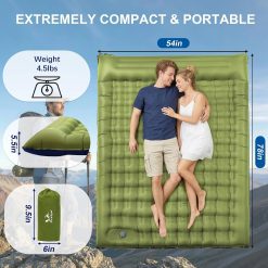 Alternative view of Discount Pretyw Double Sleeping Pad for Camping, 5.5 Ultra-Thick Camping Mattress with Pillow, Built-in Foot Pump