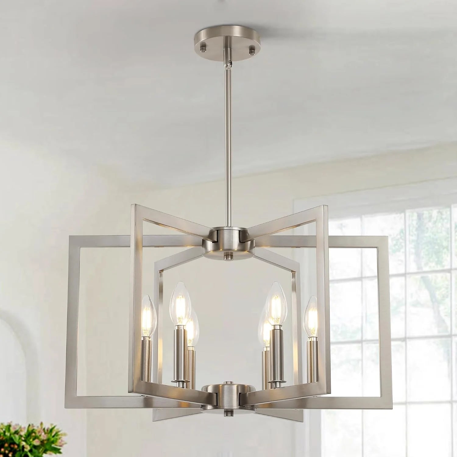 Discount 6-Light Modern Metal Geometric Chandelier£¬Kitchen Island Brushed Nickel Lighting Fixtures£¬Entryway Light - Image 6