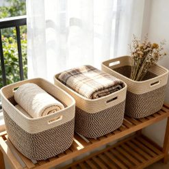 Discount Woven Baskets, Storage Baskets for Shelves with Handles, 13.5×11×9.5 Closet Baskets, Nursery Organizer
