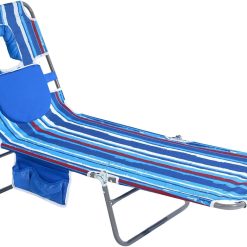 Discount Beach Lounge Chair, Reclining Beach Chairs Lay Flat, Folding Camping Chairs Portable Camp Cot with Backpack