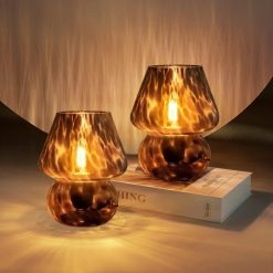 Discount ONEWISH Mushroom Lamp Small Vintage Table Lamp for Bedroom Nightstand, Dimmable